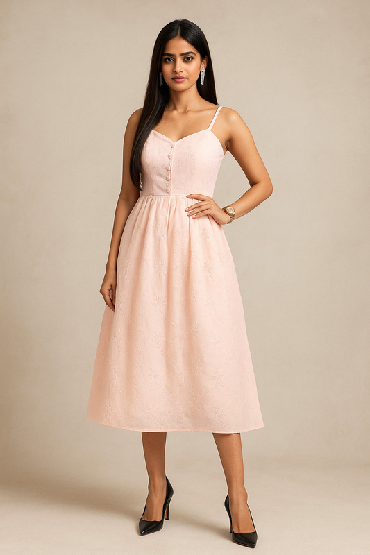 Voxelle Blush Pink Textured Midi Dress for Womens
