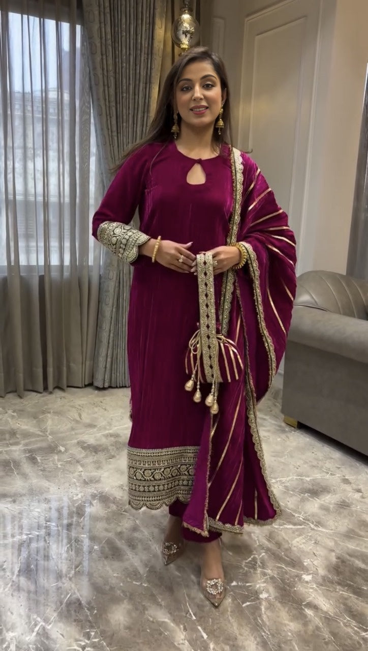 "Elegant Rani-pink Suits: Perfect for the Winter Chill"